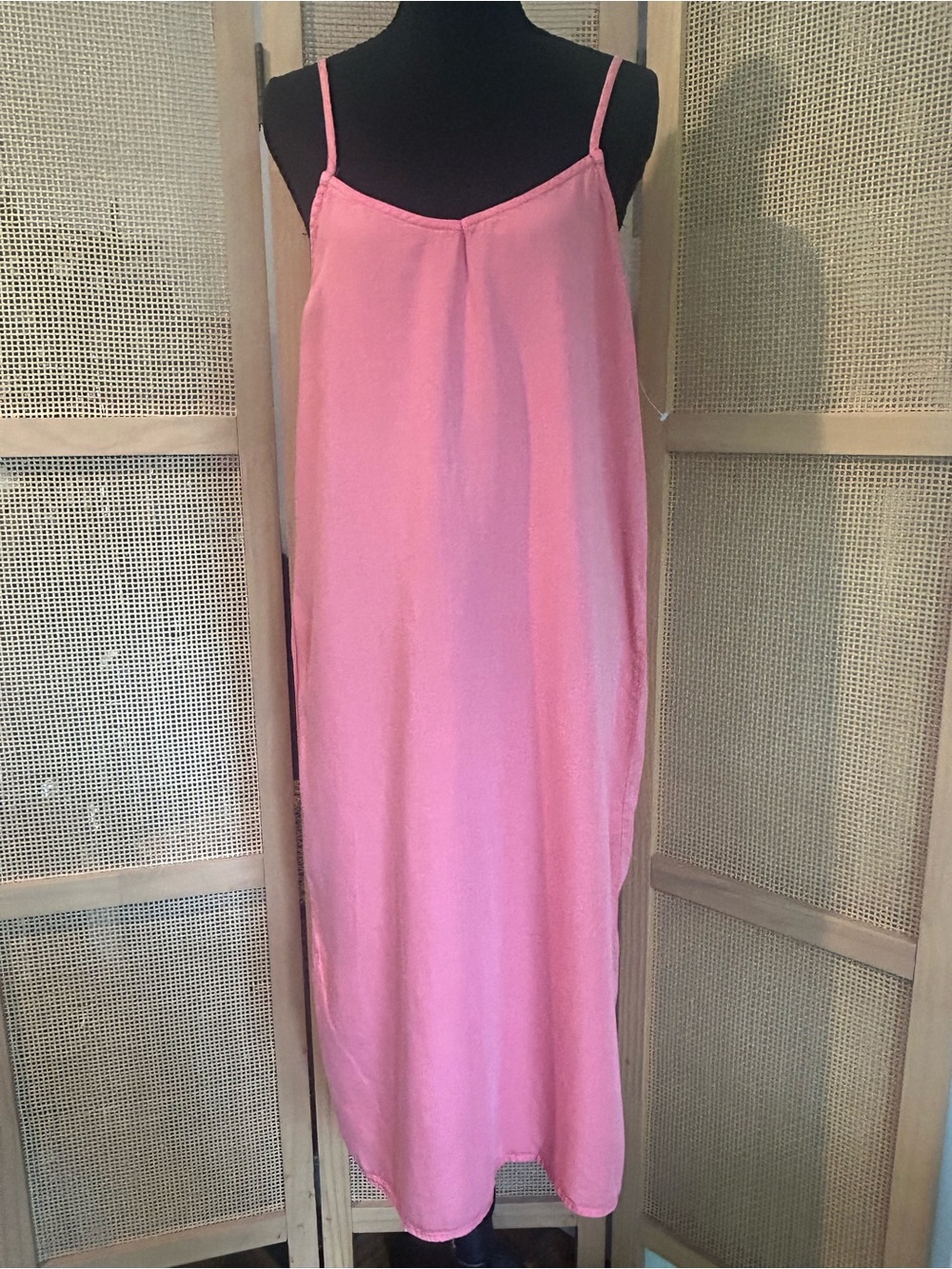 Thread & Supply Coral Pink Slip Midi Dress M NWT 100% Tencel Side Slits